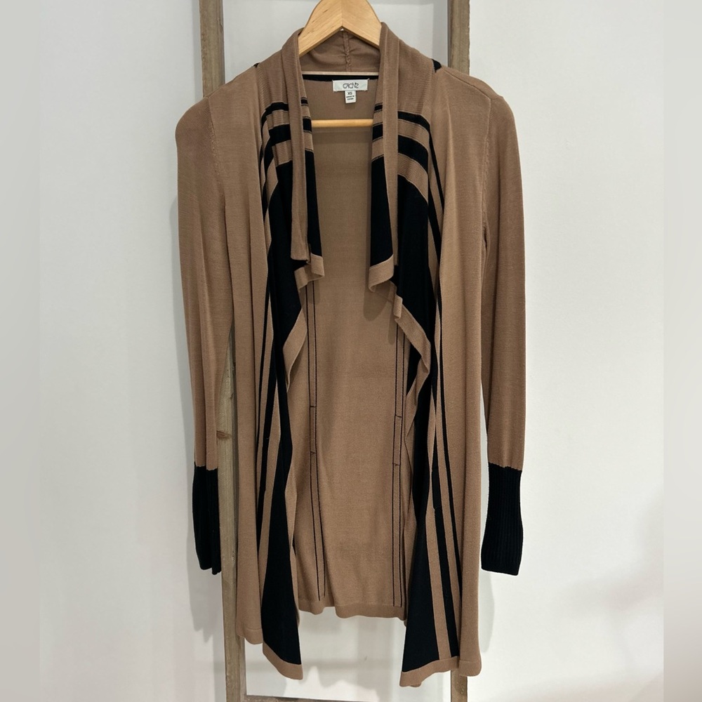Vintage Cache Cardigan Long Sleeve Open Front Tan Black Size XS